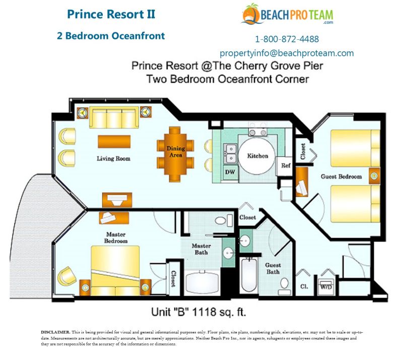 Prince Resort II Floor Plan B - 2 Bedroom Oceanfront Corner